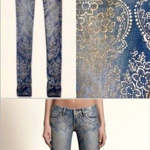 Hollister Gold Foil Floral Metallic denim jeans 25